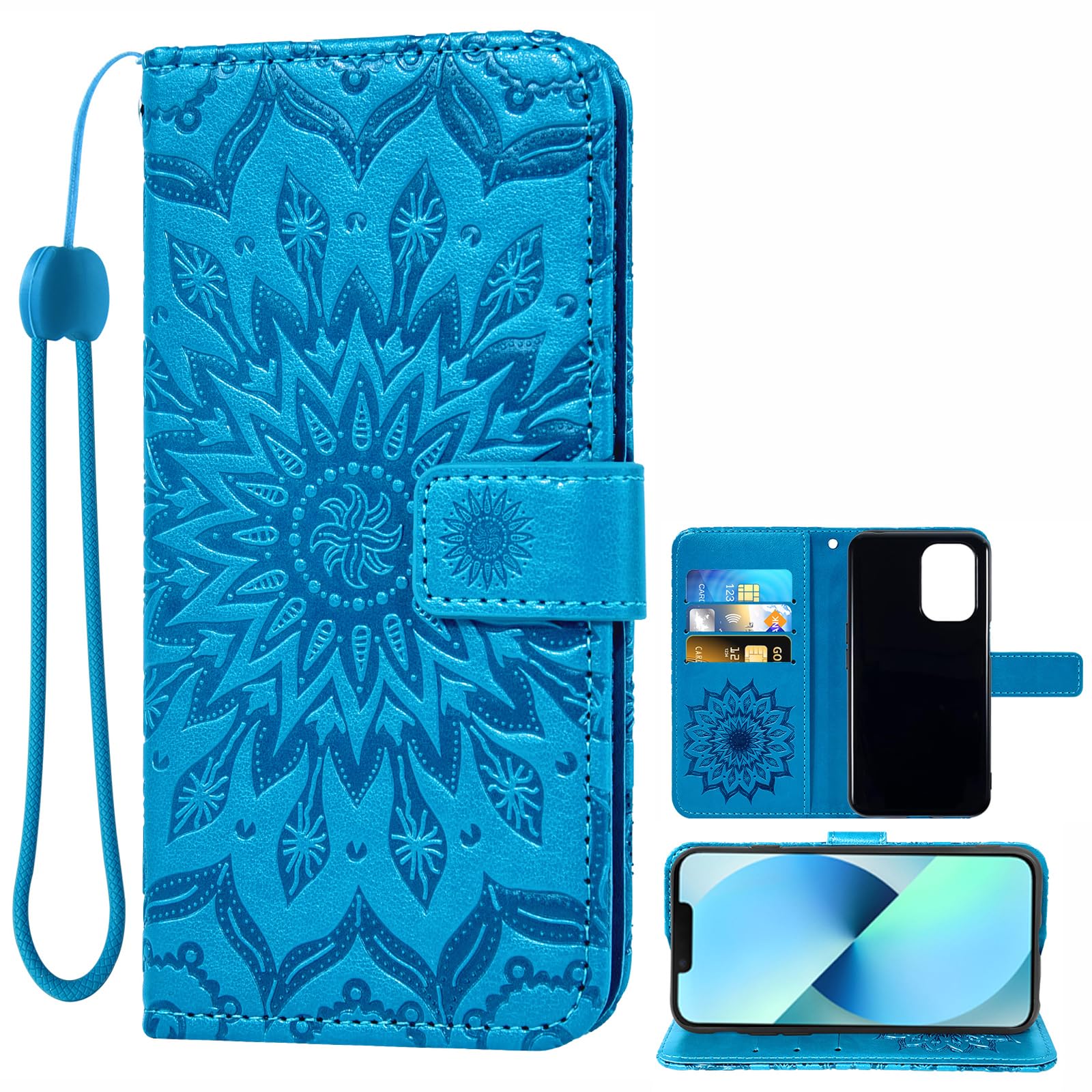 Auotu PU Leather Wallet Pouch Flip Case Cover With Stand Card Slot Design For Doro 8100 / Doro 8100 Plus/Doro 8110 / Doro 8110 Plus Smartphone (Blue With Flower Pattern)