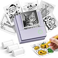 ETIKEZ Sticker Printer, PM290C Portable Mini Printer, Inkless Bluetooth Sticker Maker with 3 Rolls Paper, Impresora Portátil for Notes, Journal, DIY, Gift, Print Pod for School/Office/Home, Purple