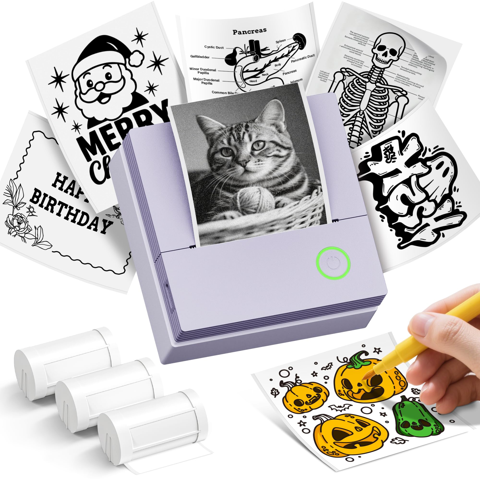 ETIKEZ Sticker Printer, PM290C Portable Mini Printer, Inkless Bluetooth Sticker Maker with 3 Rolls Paper, Impresora Portátil for Notes, Journal, DIY, Gift, Print Pod for School/Office/Home, Purple