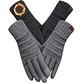 REACH STAR 2 Pairs Winter Gloves for Women, Touch Screen Warm Knit Thermal Gloves for Cold Weather for Christmas Gifts