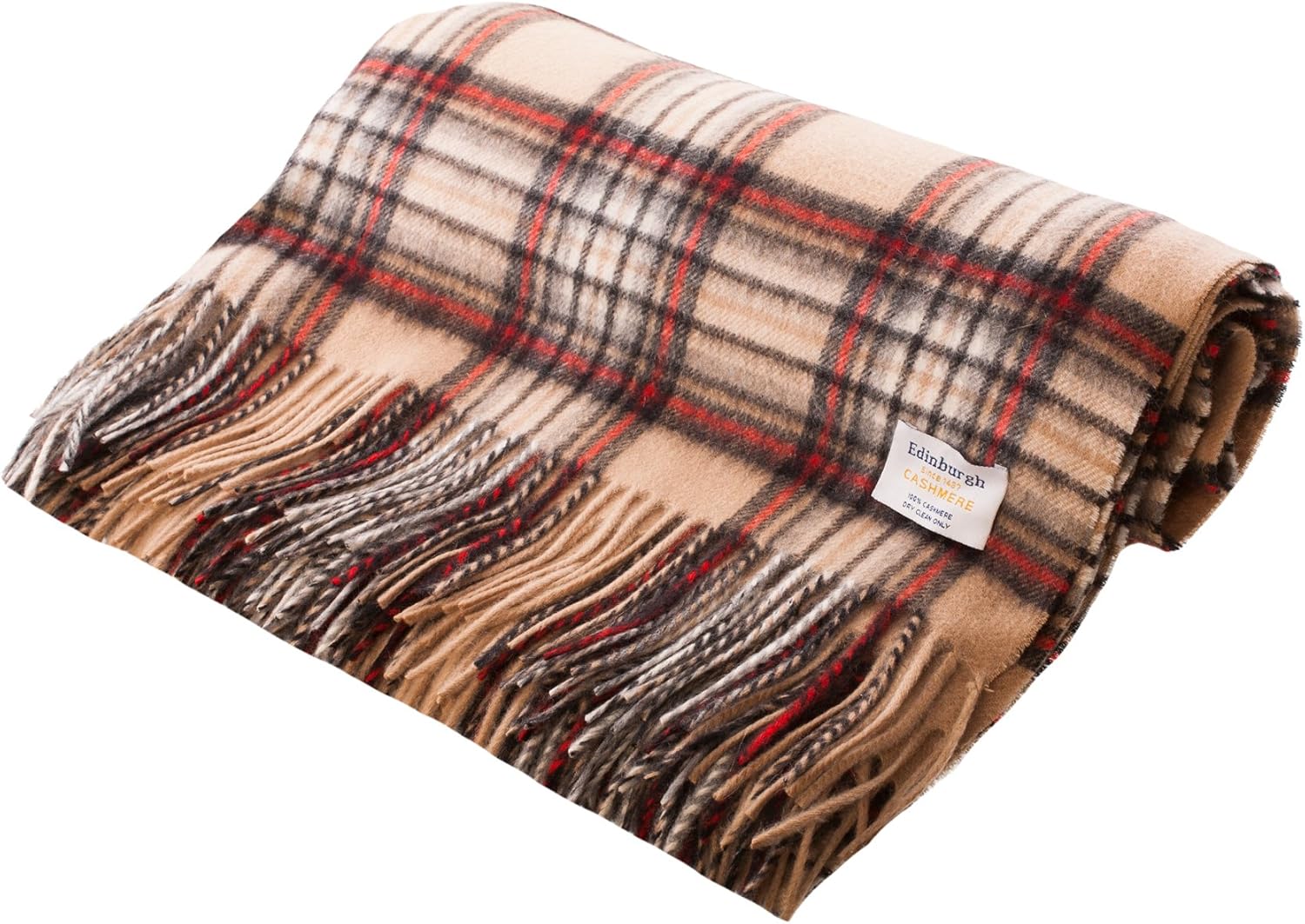 Edinburgh 100 Cashmere Scottish Tartan Rug/Blanket Stewart Camel (One