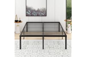 alazyhome 18 Inch Metal Queen Size Bed Frame Heavy Duty Platform Noise Free Steel Slat Support Easy Assembly Noise Free No Box Spring Required Black