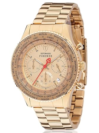 DETOMASO Firenze Mens Wrist Watch Chronograph Gold Stainless Steel Strap