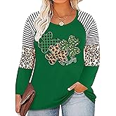 Women Plus Size St. Patrick's Day Shirt Lucky Shamrock Tees Green Heart Tshirt Irish Clover Tops