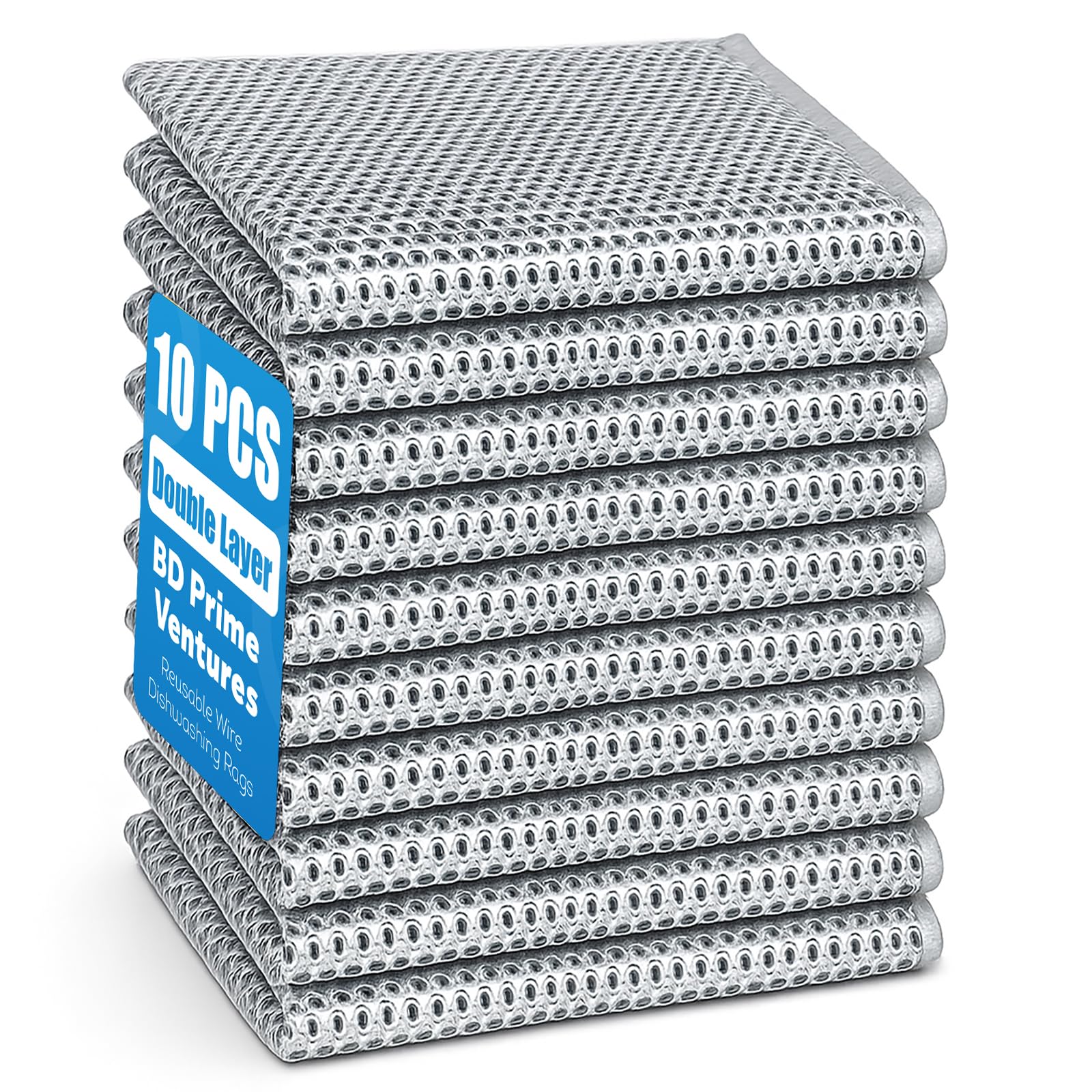 Photo 1 of 10 Pcs Upgraded Double-Layer Non Scratch Wire Dishcloth, 7.87"×7.87" Reusable Wire Dishwashing Rag, Multi-Purpose Metal Dish Cloth for Wet and Dry, Kitchen Cleaning Cloth, Sinks, Dishes, Stove Top