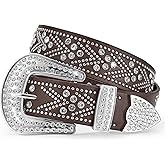 JASGOOD Rhinestones Belt for Women Men Plus Size Western Cowboy Cowgirl Studded Diamond Leather Waist Belt for Jeans Pants