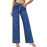 roswear Women's Wide Leg Jeans Casual High Waisted Stretchy Baggy Loose Long Trouser Jeans