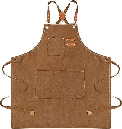 Berkelen Chef Apron - Water Resistant Cotton Canvas, Adjustable, Brown