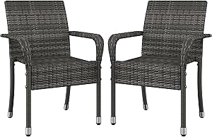 Yaheetech 2er Set Polyrattan Gartenstühle Stapelbar, Rattanstühle Stapelstuhl mit Armlehnen & Rückenlehne, Rattan Stuhl Balkonstuhl für Garten Balkon Terrasse, Grau 58×58×84cm