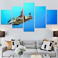 SIGNWIN 5 Panel Canvas Wall Art Modern Art Multicolor Nautical Photography Relax/Calm Reptiles Turtle for Home Decorations Ready to Hang - 60