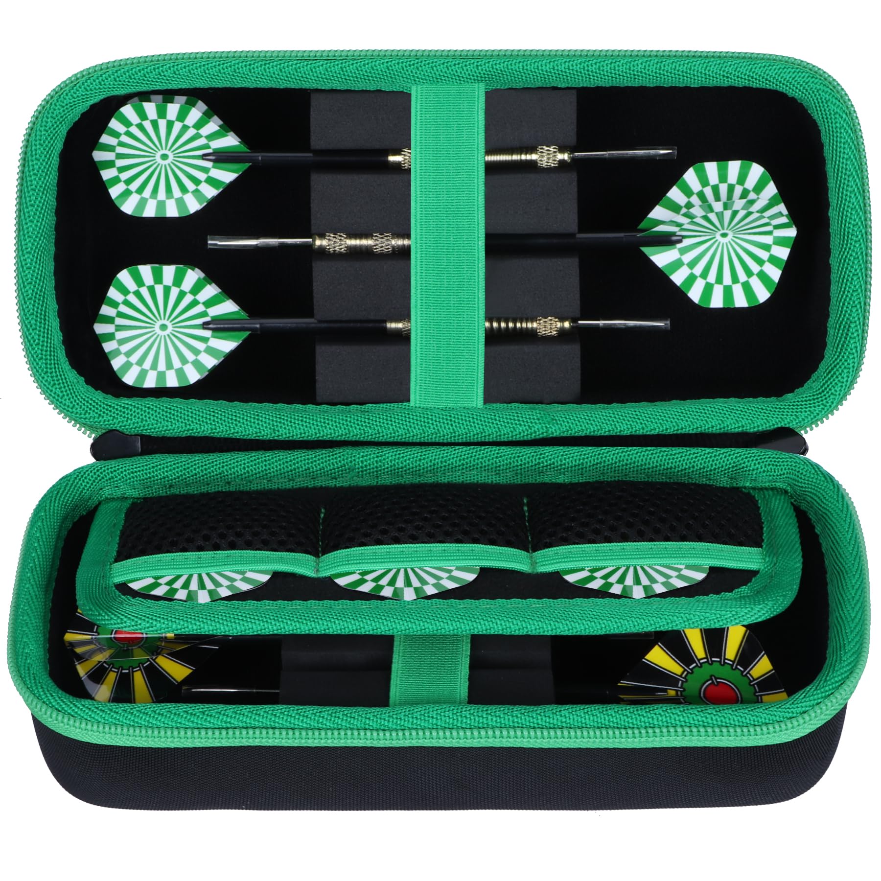 Lebakort Hard Case Compatible with Steel Tip or Soft Tip Darts Set, Storage Holder Fits for Dart Tips Shafts Flights and Accessories (Black + Green Case)