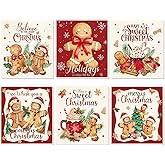 Whaline 6Pcs Christmas Swedish Dishcloth Gingerbread Man Cotton Kitchen Towel Reusable Absorbent Dish Towel for Winter Xmas Party Housewarming Cleaning, 6.9 x 7.6 Inch