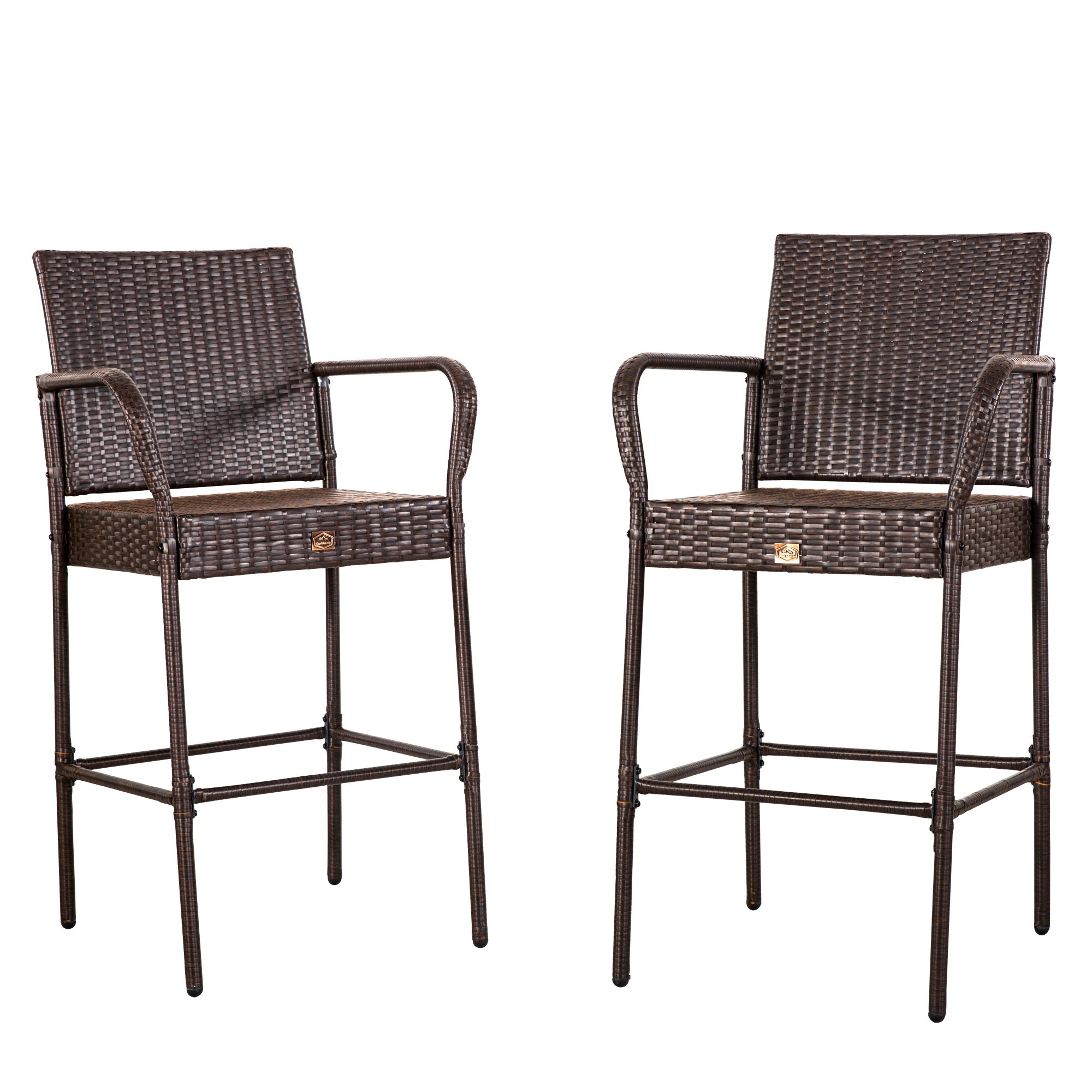 Cloud Mountain No Tax Updated Set Of 2 Outdoor Wicker Rattan Bar Stool Outdoor Patio Furniture Bar Stools Chairs Club Chair Patio Dining Chairs