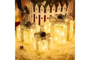 MICLIONLED Set of 3 Christmas Lighted Gift Boxes,Outdoor indoor Christmas Decorations,Plug-in 65 LED Light Up Present Boxes for Xmas Trees Indoor Outdoor Home Yard Lawn Holiday Birthday Party Decor