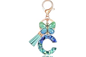 JINGUAZI Initial letter Keychains for Women Tassel Butterfly Pink Purple Cute Car Keychain for Wallet Backpack bag charm