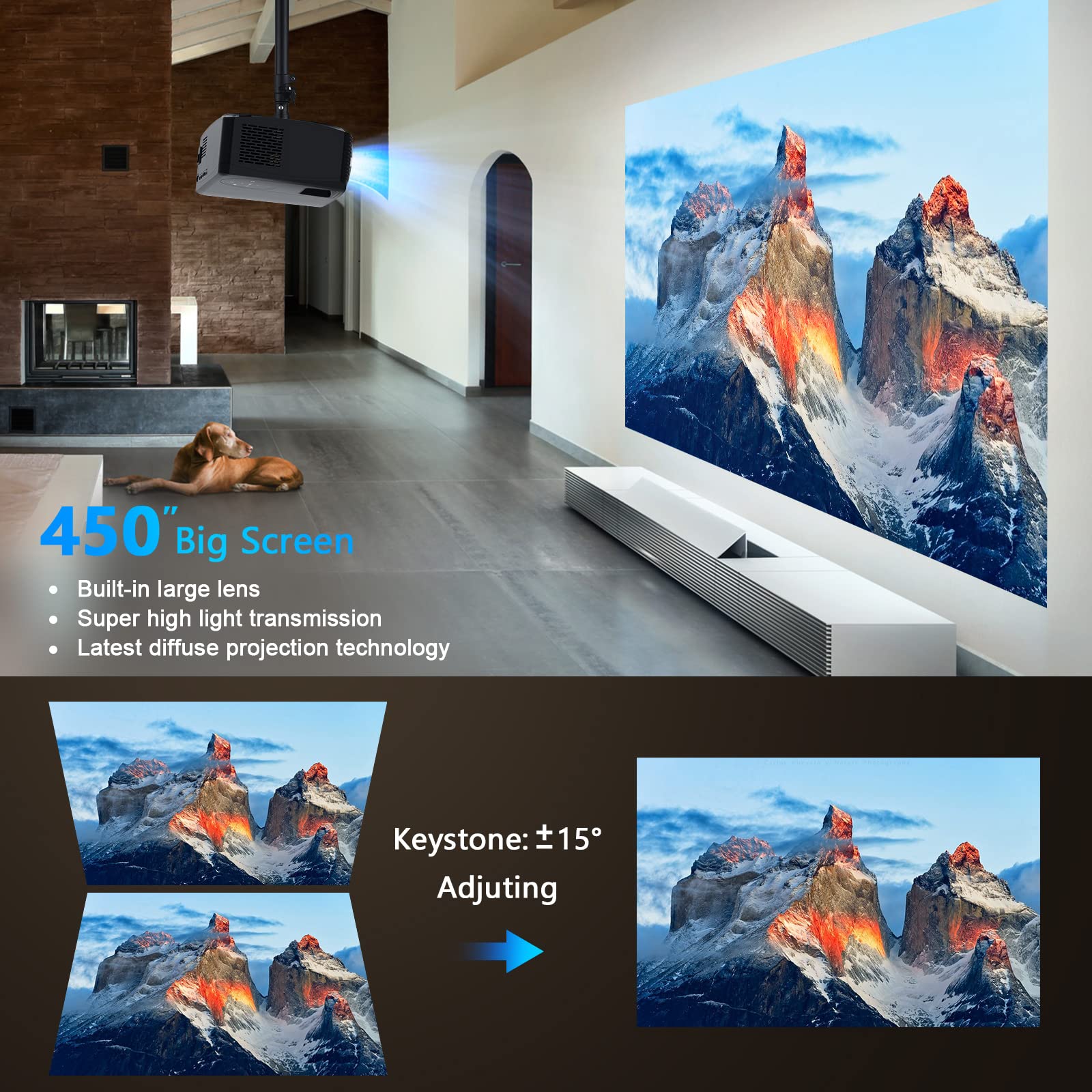 Native 1080P 5G WiFi Bluetooth Projector, AILESSOM 20000LM 450
