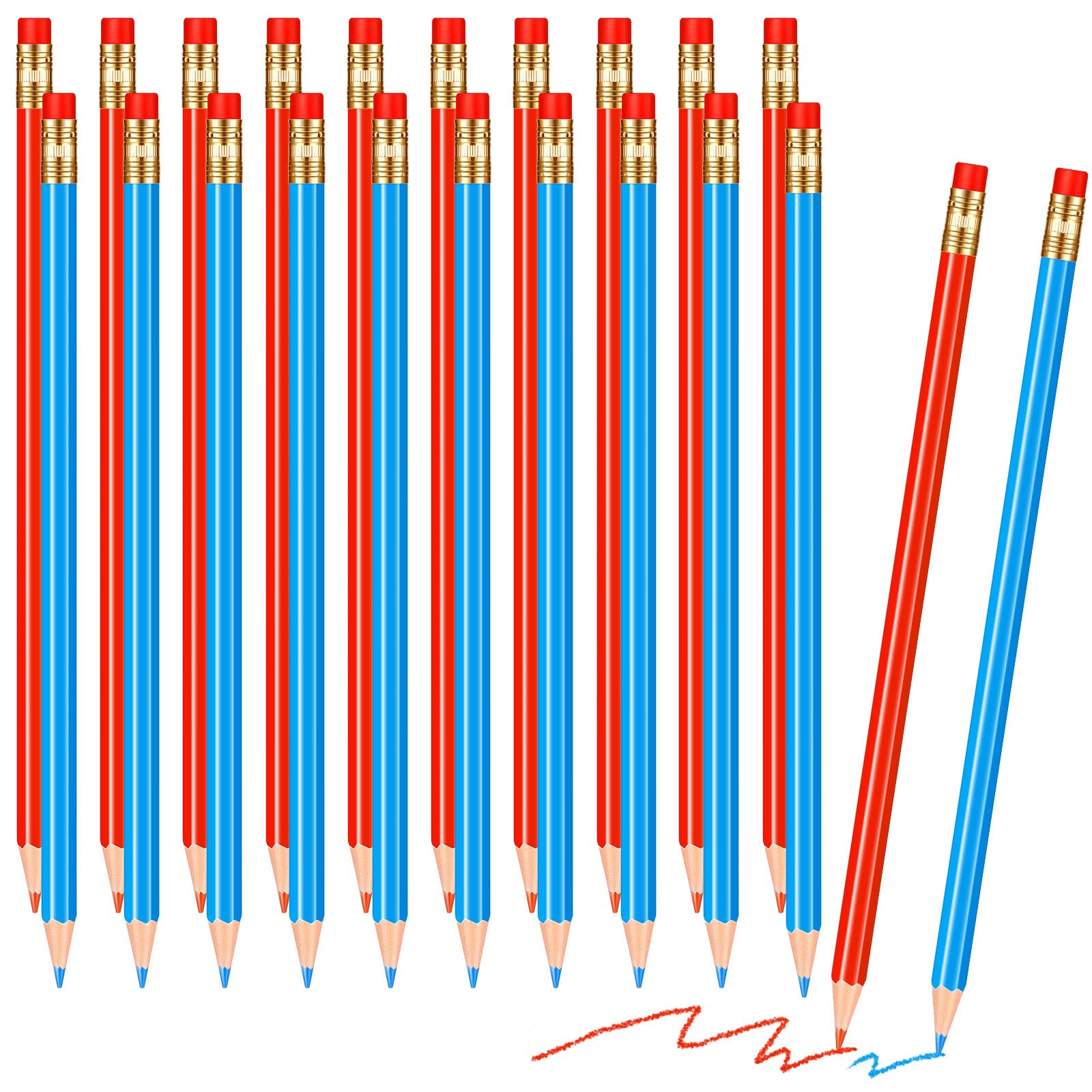 Photo 1 of 20 Pack Red and Blue Checking Pencils Colored Erasable Pencil Pre Sharpened 10 Blue 10 Red Pencils Checking Map Tests Grading Pencil with Eraser Drawing Writing Correcting Sketching Kids, Size 2 HB