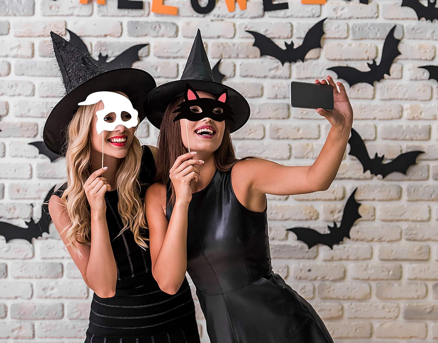 62PCS Halloween Party Decorations Set - Hallowmas Photo Booth Props Banner Balloons Pom Poms Hanging Swirls Spider Pumpkin Ornaments Supplies: Kitchen & Dining