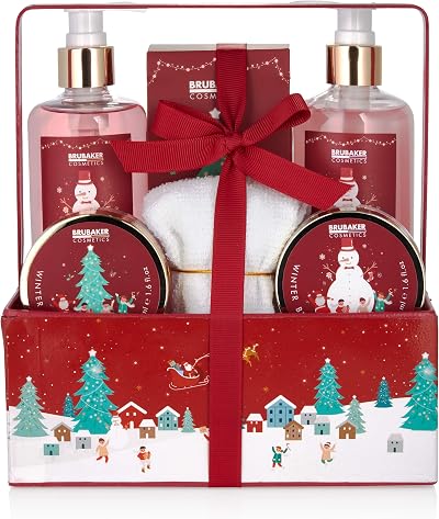 BRUBAKER Winter Berry Bath & Shower Set 7pc Gift Box w/ Towel Christmas Women