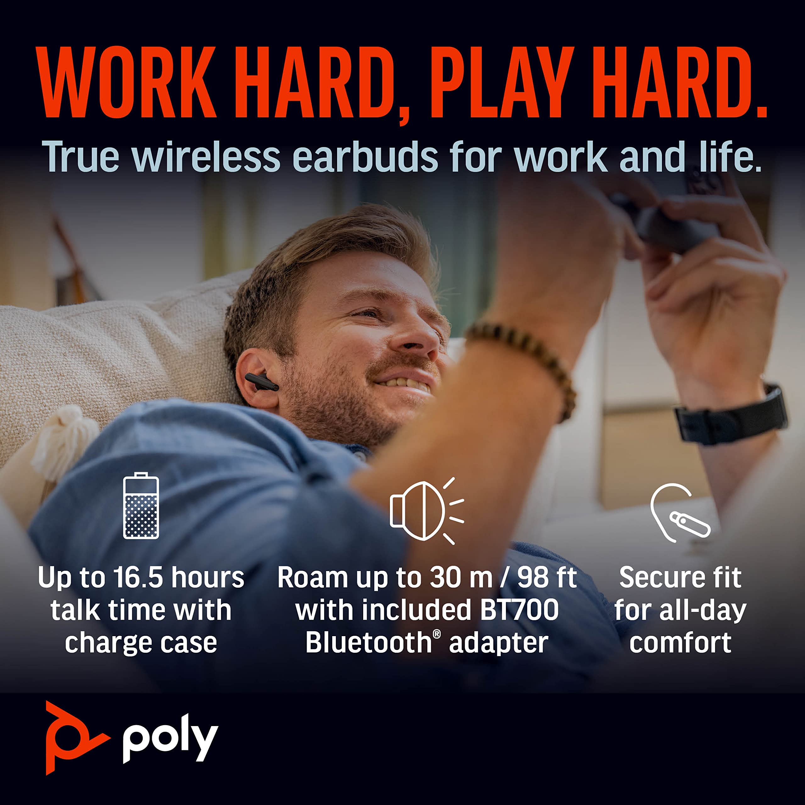 Poly Voyager Free 60+ UC True Wireless Earbuds (Plantronics) – Noise-Canceling Mics for Clear Calls – ANC – Smart Charge Case w/Touch Controls–Works w/iPhone,Android,PC/Mac,Zoom,Teams–Amazon Exclusive