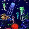 Lpraer 6 Pieces Glow Aquarium Ornaments Artificial Glow Floating Jellyfish Seahorse Anemones Silicone Simulation Fish Tank Decorations for Fish Tank