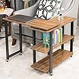 VIVOHOME Sofa Side Table 360° Rotating Mobile End Table Movable Laptop Table with 2 Tiers Storage Shelves 6 Universal Casters for Home Office