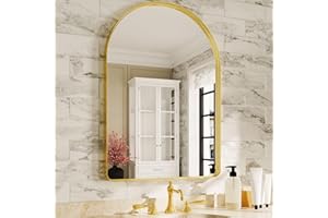 Suidia Bathroom Mirror, 22×30 Inch Wall Mirror for Bathroom Arched Mirrors Brushed Metal Frame Gold Bathroom Mirror for Living Room Bedroom Entryway, Horizontal/Vertical