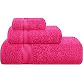 Belizzi Home Ultra Soft 3 Pack Cotton Towel Set, Contains a Bath Towel 28x55 inch, a Hand Towel 16x24 inch & a Wash Coth 12x12 inch, Ideal Everyday use, Compact & Lightweight - Hot Pink
