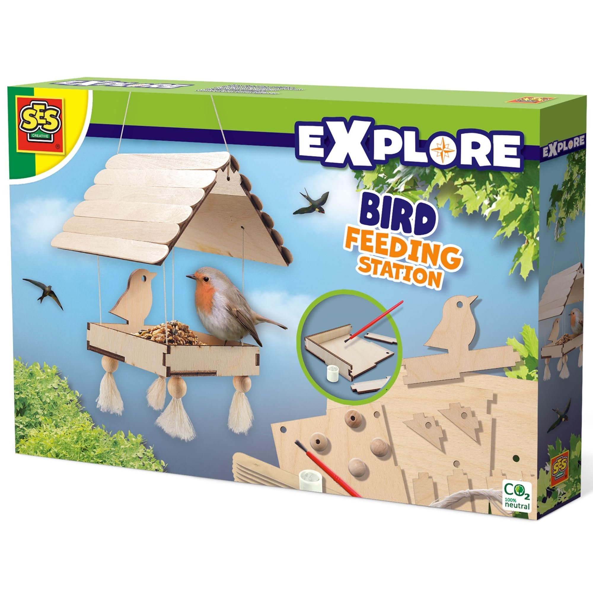 SES Creative 25114 Bird Feeding Station Build Your Own DIY Kit, wood