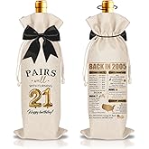21st Birthday Wine Bag, Pairs Well with Turning 21st, Funny Bday Gift Idea for Friends Family Women Men, Birthday Party Decorations Supplies, Born In 2005, 1 Pcs Burlap Wine Bag for Bottle