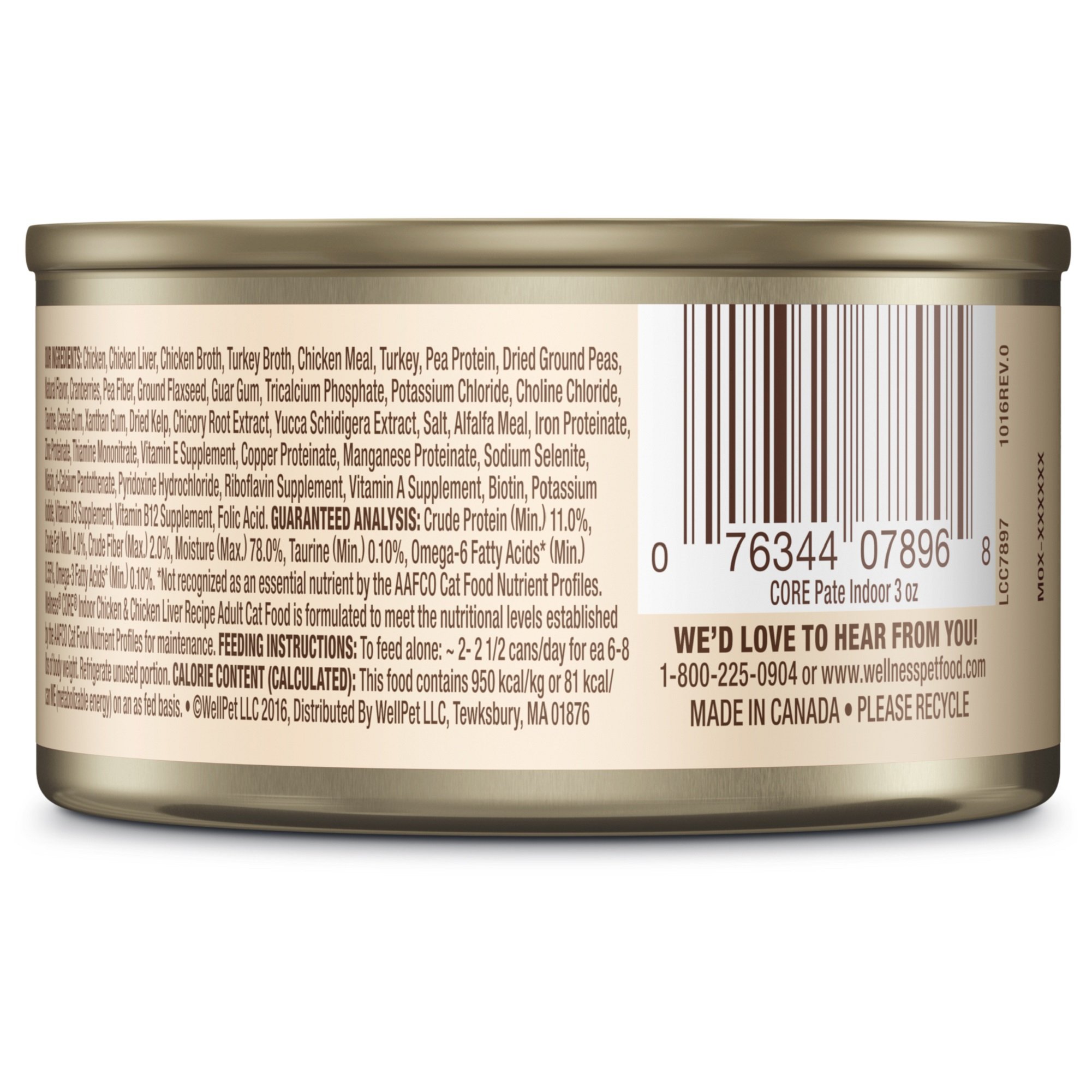 Wellness CORE Natural Grain Free Wet Canned Cat Food, Indoor Chicken