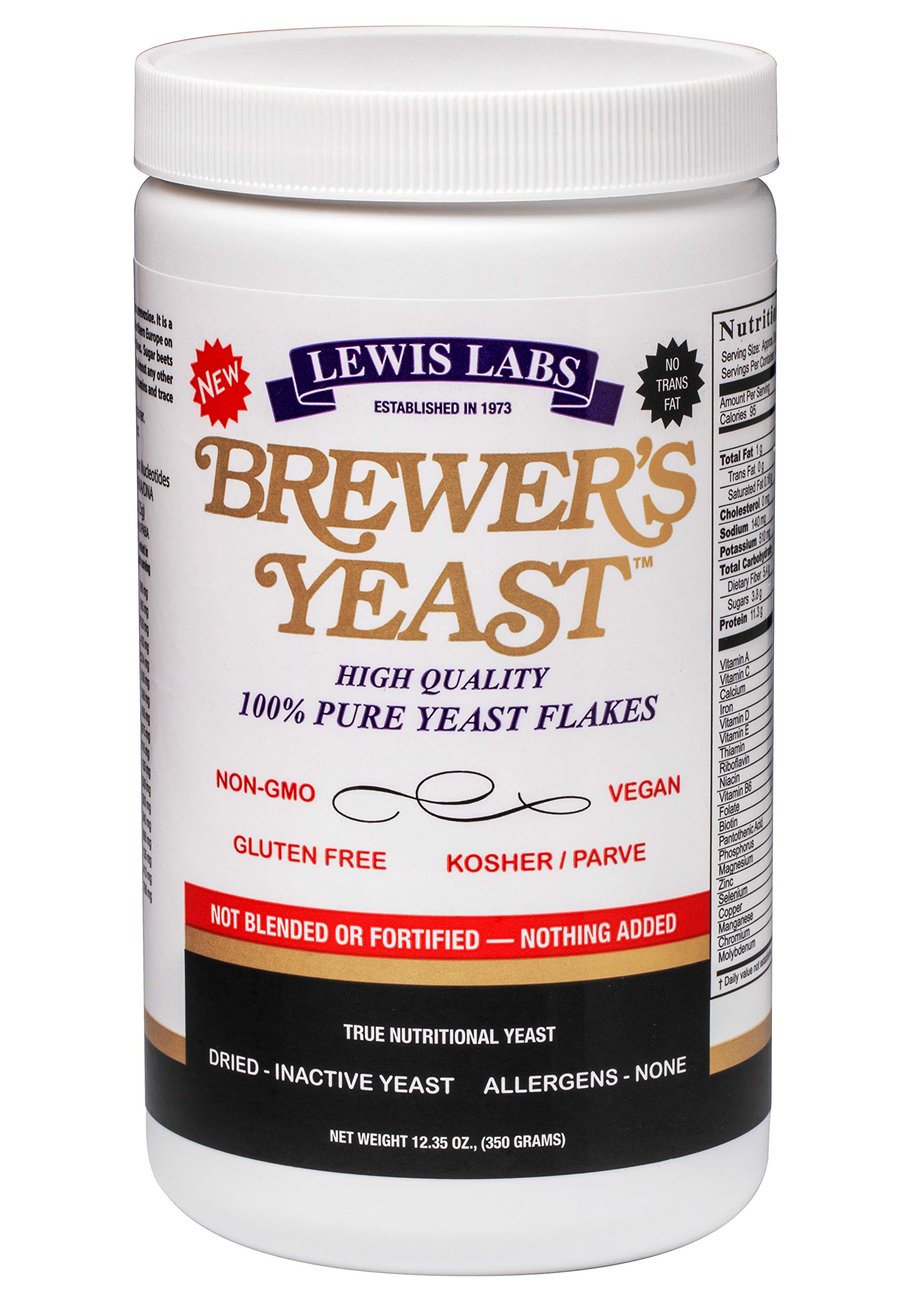 Lewis Labs Brewer's Yeast Flakes Powder, 12.35 Ounce (Packaging may