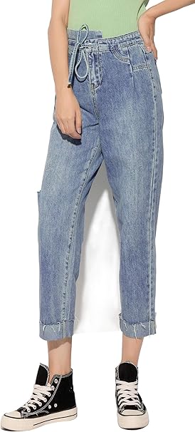 Ziilay Damen Cropped Jeans 7 8 Mom Fit Jean Asymmetrisch Figurbetont Relax Harems Cut Amazon De Bekleidung
