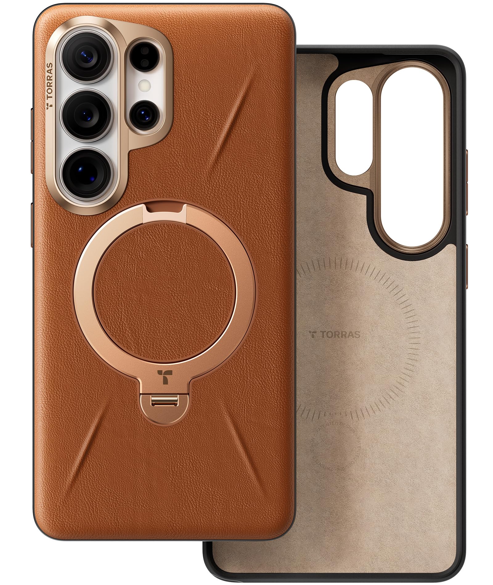 Photo 1 of TORRAS Ostand Q3 VegSkin for Samsung Galaxy S26 Ultra Case Leather, 360 Magnetic Stand, Fit for MagSafe, Premium Vegan Leather Case for S26 Ultra Case, Microfiber Lining, Amber Brown