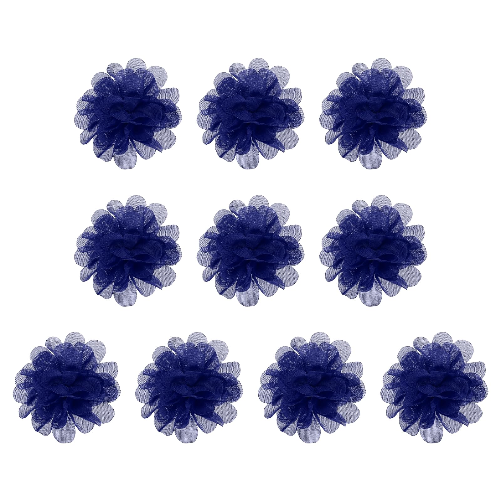 PATIKIL 2.8" Chiffon Flowers, 10 Pcs Mesh Fabric Flowers Sewing Fabric Appliques Headband Embellishments for DIY Craft Wedding Decor, Dark Blue