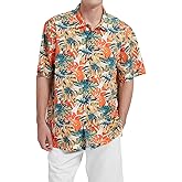 LUXSTITCH Men's Hawaiian Shirts Short Sleeve Casual Button Down Shirt for Men Tropical Holiday Cotton Linen Shirts