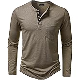 LucMatton Men's Lightweight Henley Shirt Casual Stretch Slim Fit Long Sleeve T-Shirt with Pocket