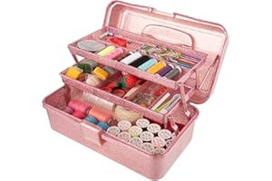 FIND SCRAPBLOOMS Glitter Pink 3 Layer Craft Storage Box, Pink Tackle Box Organizer for craft tool, Cosmetic Organizer for girls