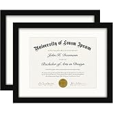 Americanflat 11x14 Diploma Frame 2-Pack - Matted to 8.5x11 - Black | Engineered Wood construction, Shatter-resistant glass, displays diplomas, certificates and documents, use with or without mat