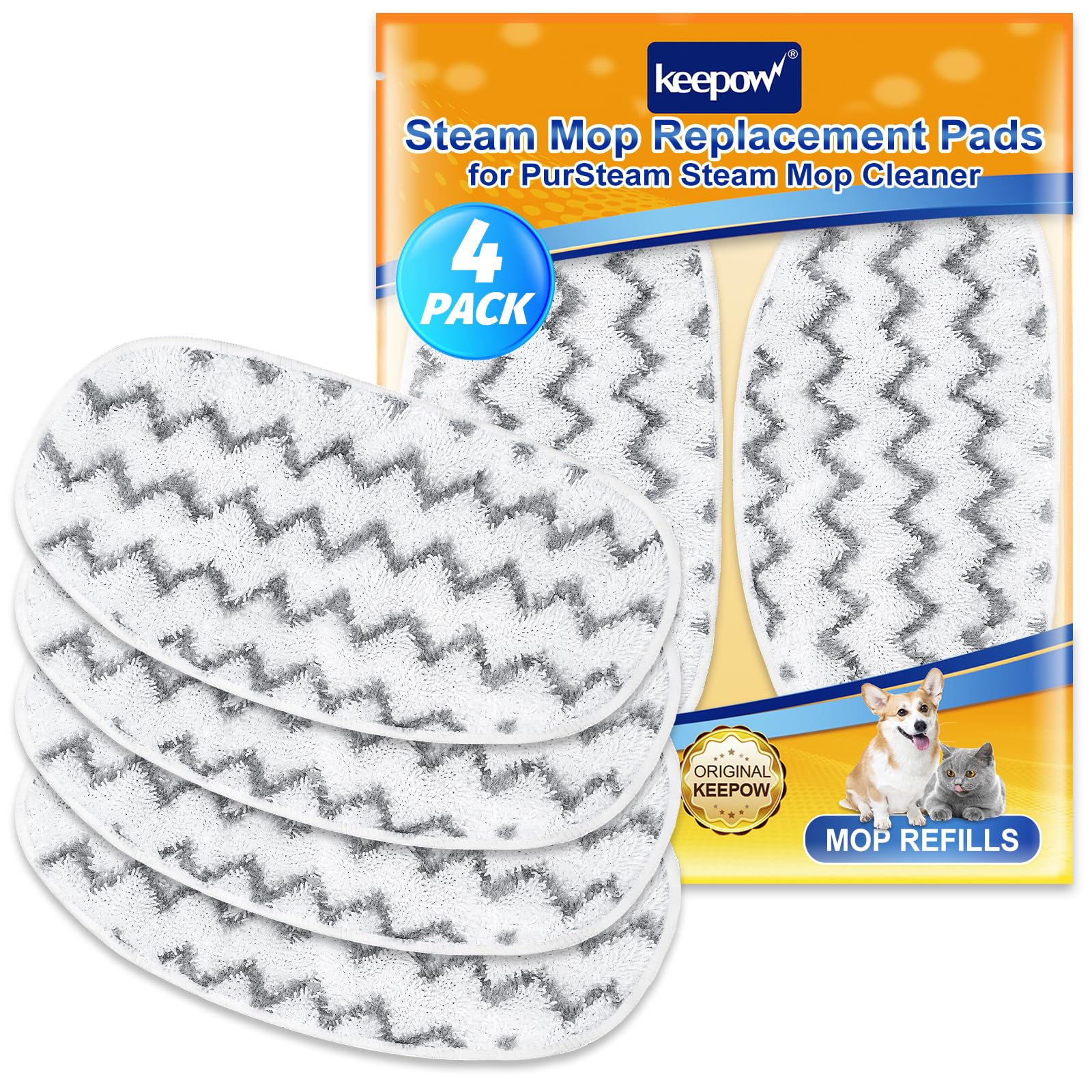 Photo 1 of KEEPOW Steam Mop Pads Compatible with PurSteam Steam Mop Cleaner 10 in 1/ThermaPro 211, Reusable Microfiber Pur Steam Replacement Steamer Mop Pads Whole House Multipurpose Use (4 Pack)
