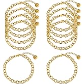 KYUNHOO 10 PCS 6.7 Inches Charm Bracelet Chains for Jewelry Making Gold Plated Stainless Steel Chain Link Bracelets Set with Lobster Clasps Adjustable Extender