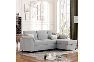 Convertible Sectional Couches Sofa, 3 Seat L Shaped Sofa with Removable Pillows Soft Corduroy Fabric Small Couch Mid Century 