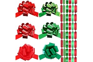 Syhood 48 Pcs Christmas Bows for Gift Wrapping 5 Inch Large Pull Bows Reusable Assorted Wrap Ribbon for Christmas Holiday Gift Wrapping Xmas Tree Wedding Party Decoration(Red, Green)