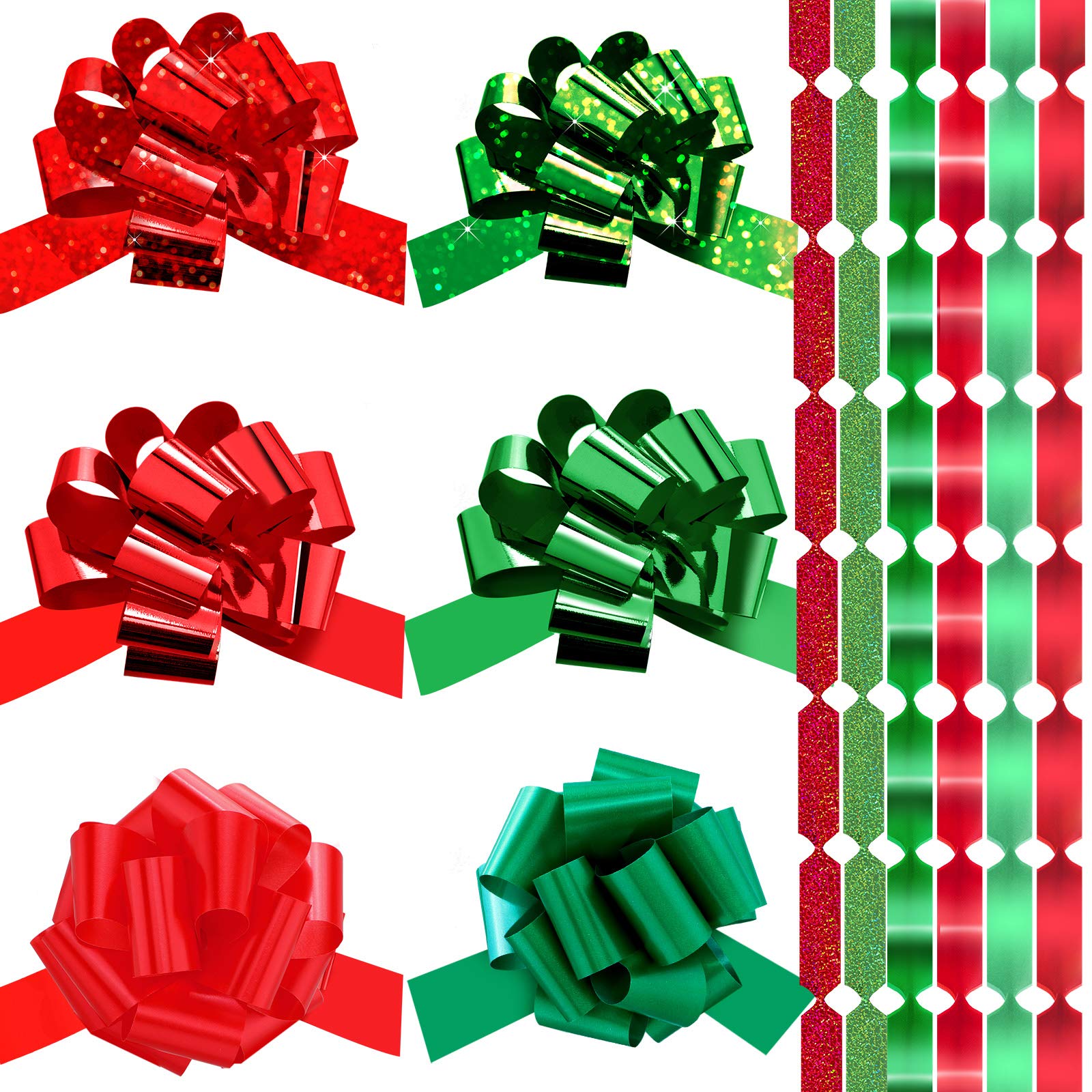 48 Pieces Wide Present Pull Bows Wrap Pull Bows Assorted Pull Bows for Present Wrapping, Christmas, Wedding, Valentine's Day, Present Decoration (Red, Green)
