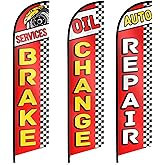 Auto Repair Feather Flag - Oil Change Feather Banner - Brake Services Swooper Flag - Set of Three Banner Flags for Business 12ft x 2.5ft (Pole not included)