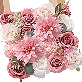 Serwalin Artificial Flowers Wedding Pink Flowers Silk Fake Dahlia Cake Flowers for Wedding Bouquets Table Centerpieces Birthday Party Bridal Baby Shower Home Decorations