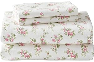 Laura Ashley Flannel Sheet Set, Audrey Pink, Queen (201592)