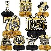 Refavor 70th Birthday Decorations Men, Happy Vintage 70 Years Old Honeycomb Centerpieces Party Decor for Women, 9pcs Cheer Black Gold Table Supples