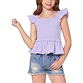 BesserBay Girls Summer Ruffle Cap Sleeve Square Neck Tank Top Peplum Hem Smocked Cute Babydoll Blouse 5-14 Years
