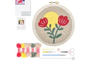 Enkor Punch Needle Kit Adults Beginner,Needle Punch Embroidery Kits Beginners Kids Include Instructions Video, Fabric,Hoop,Yarns,Threader-Flowers Love F1